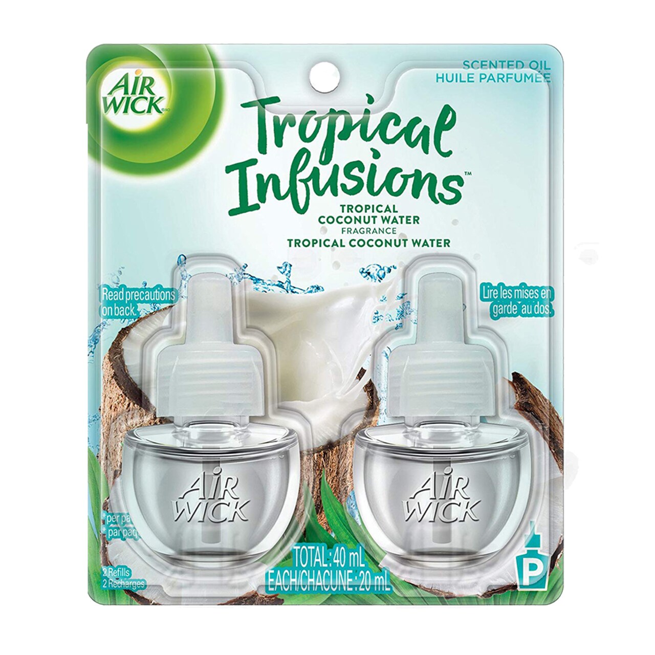 Air Wick Plug-in Air Freshener, Scented Oil Refills, Tropical Coconut Water, 2 Refills, Limited Edition by